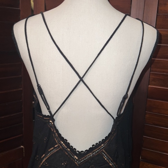 NWOT Free People Black w/ gorgeous bronze sequin detailing and crisscross straps - Picture 11 of 13